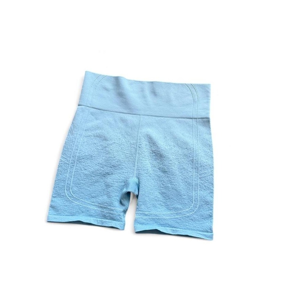 New Balance Womens M Seamless High Rise Biker Shorts Blue Compression Gym - Picture 2 of 4